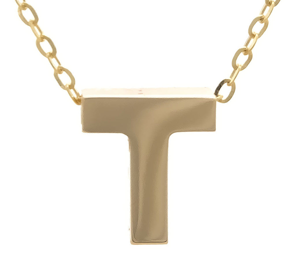Yellow Gold T Initial Block Necklace