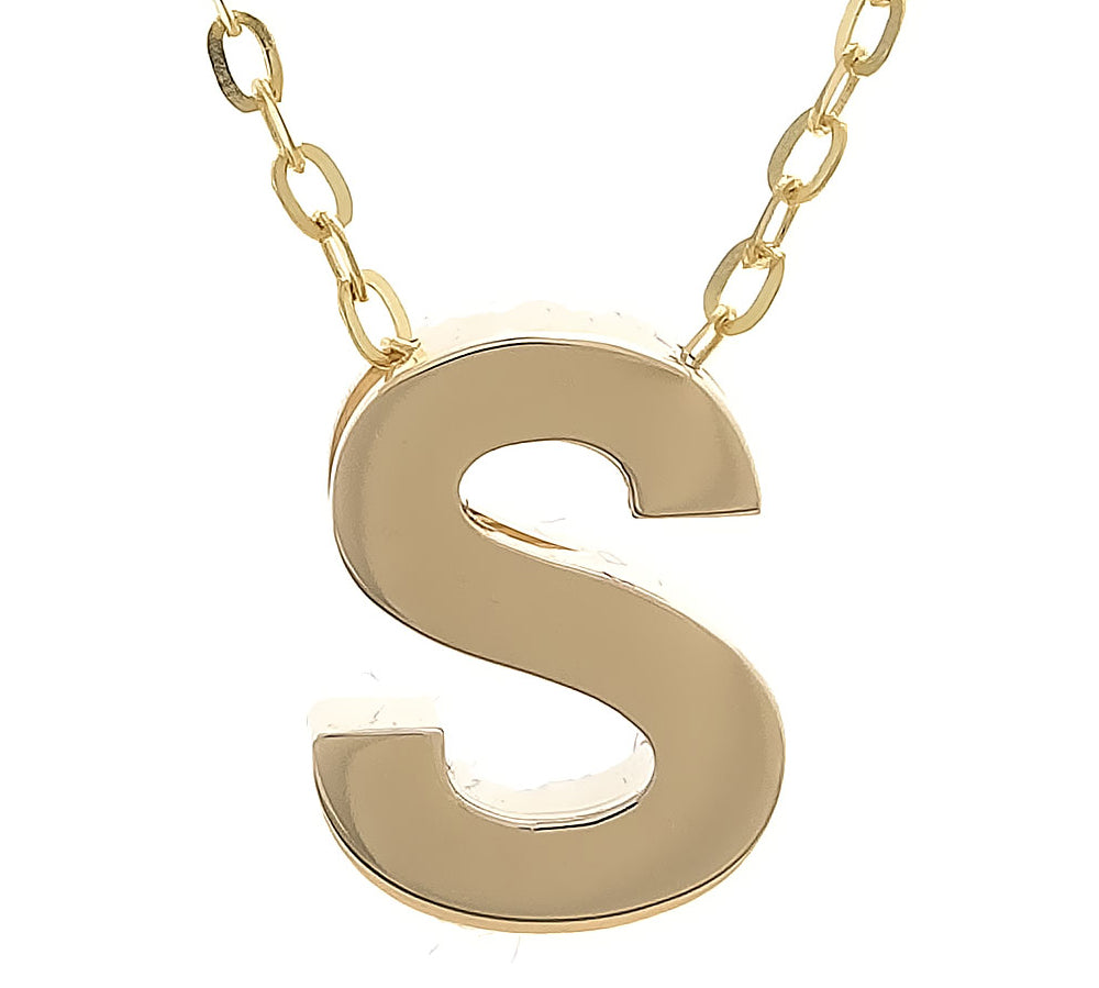 Yellow Gold S Initial Block Necklace