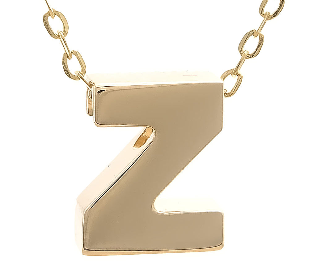 Yellow Gold Z Initial Block Necklace