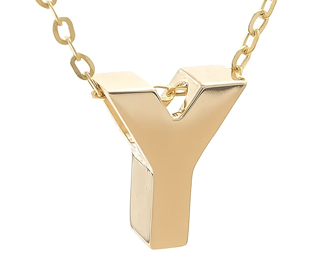 Yellow Gold Y Initial Block Necklace