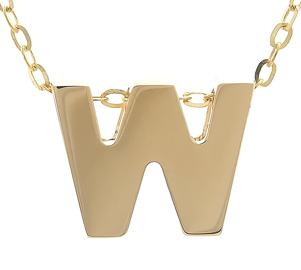 Yellow Gold W Initial Block Necklace