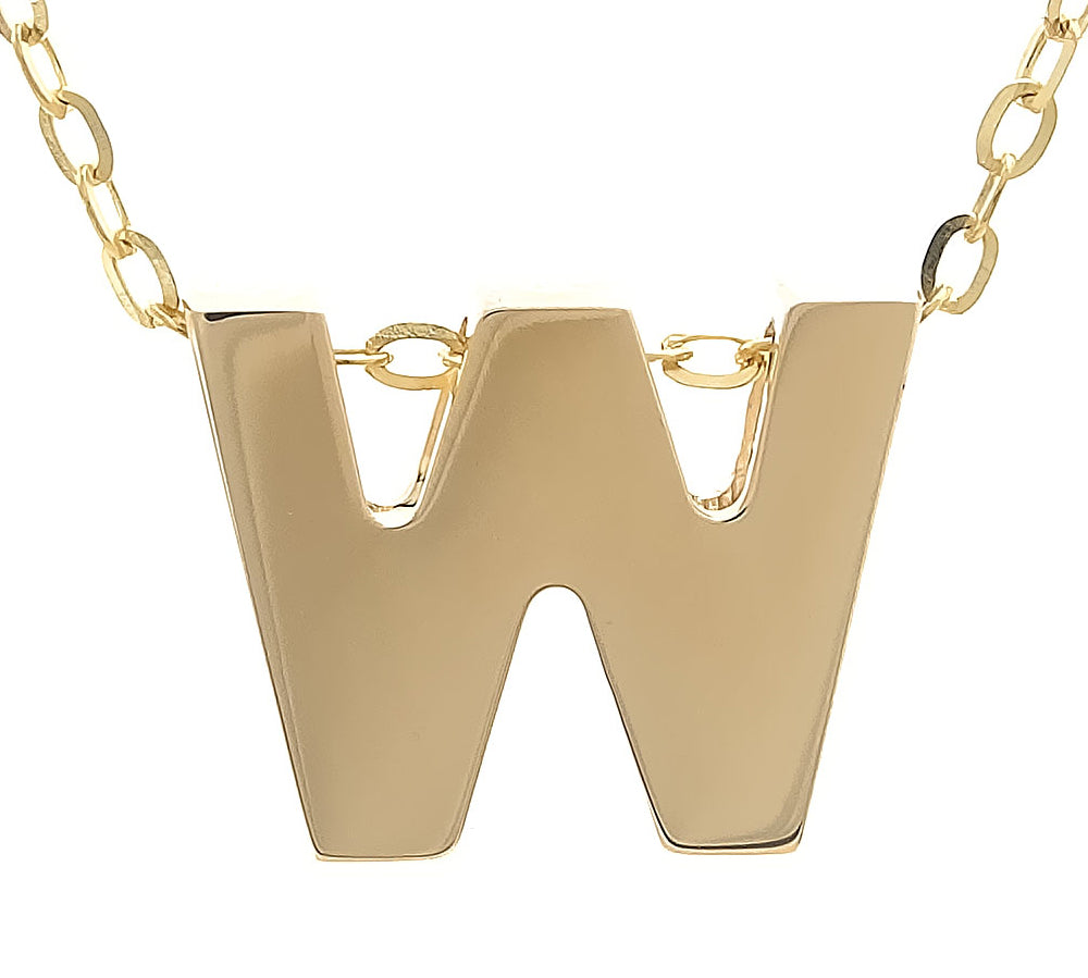 Yellow Gold W Initial Block Necklace