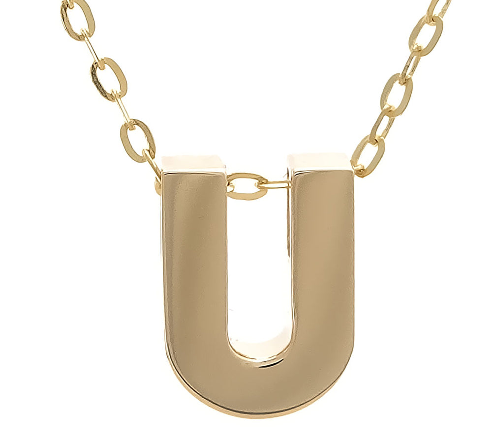 Yellow Gold U Initial Block Necklace
