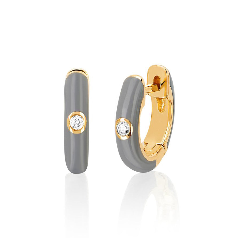 Diamond Light Grey Enamel Huggies - EF Collection - Monisha Melwani Jewelry