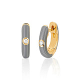 Diamond Light Grey Enamel Huggies - EF Collection - Monisha Melwani Jewelry