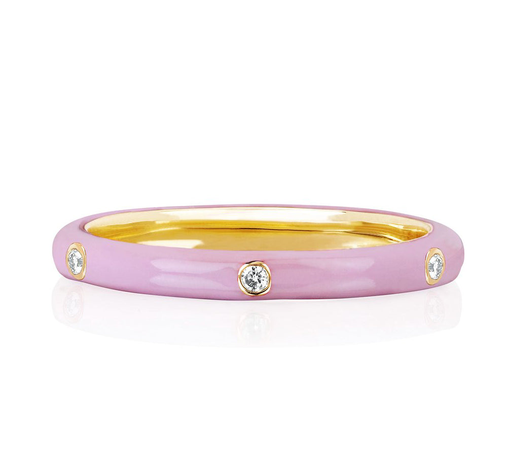 Diamond Light Pink Enamel Stacked Ring - EF Collection - Monisha Melwani Jewelry