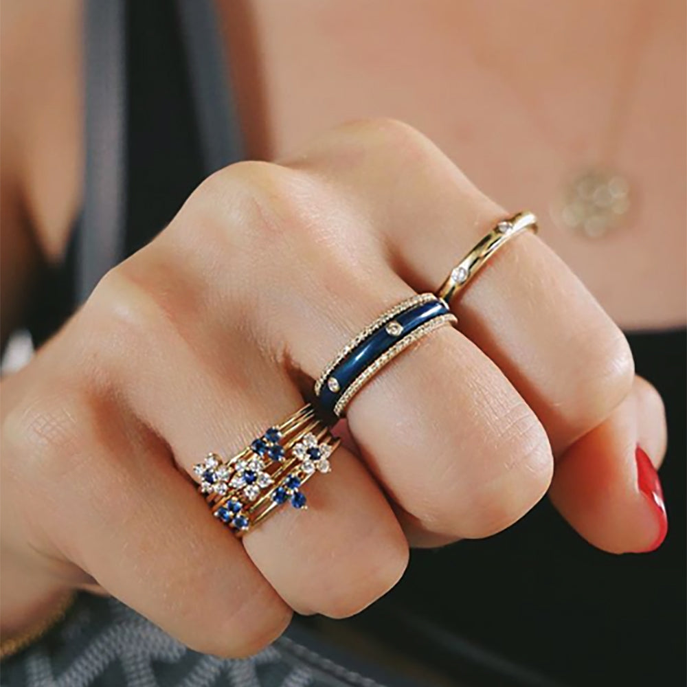 Diamond Navy Enamel Stacked Ring - EF Collection - Monisha Melwani Jewelry
