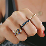 Diamond Navy Enamel Stacked Ring - EF Collection - Monisha Melwani Jewelry