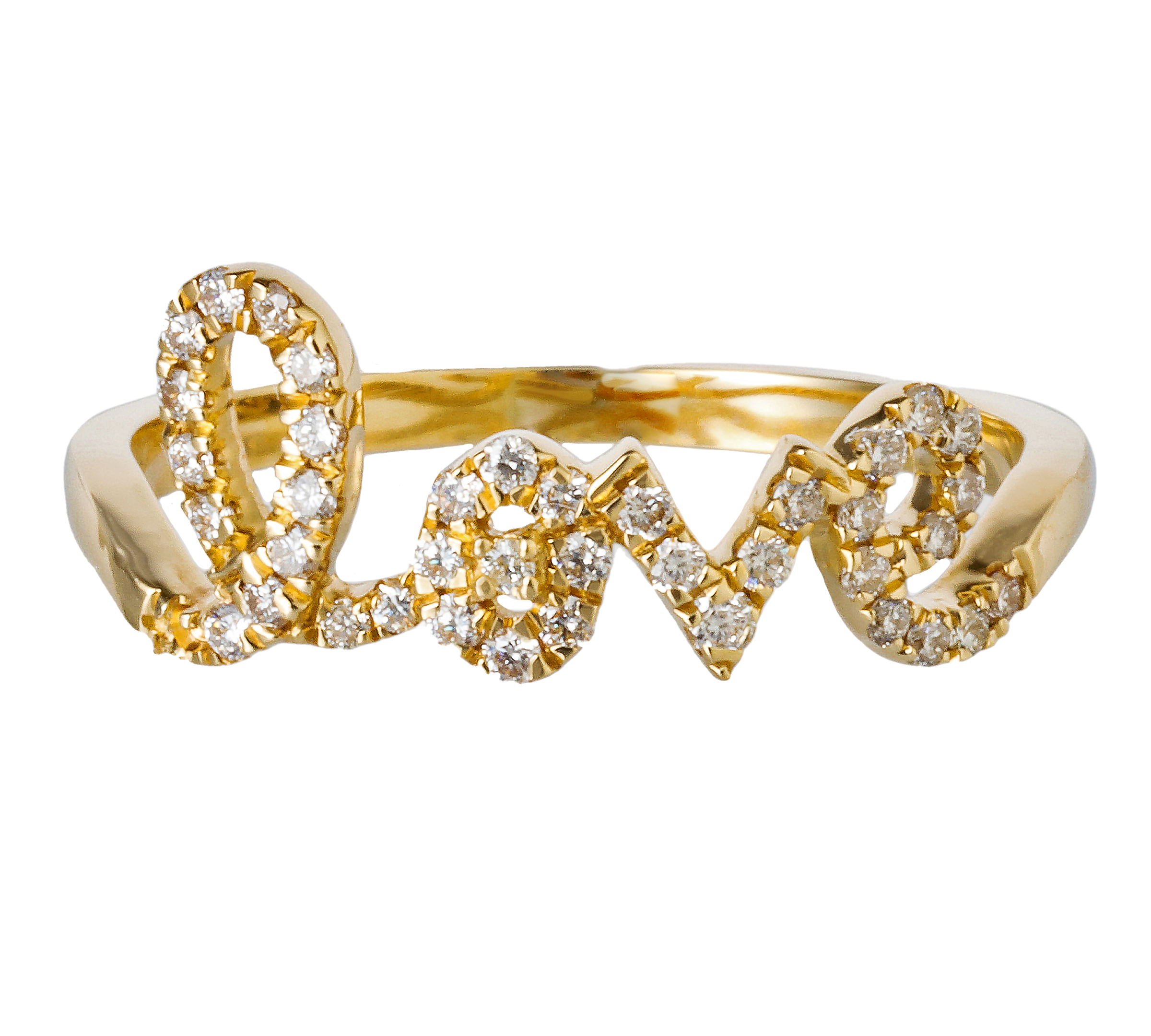 Diamond Script Love Ring - 14KT Gold - Monisha Melwani Jewelry
