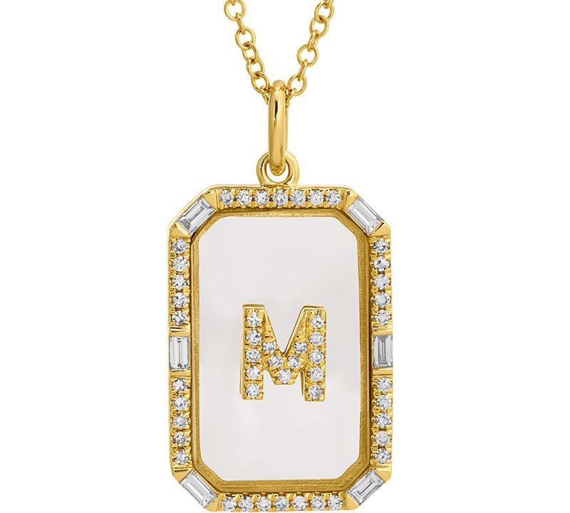 Gold Diamond Initial Glass Pendant Necklace