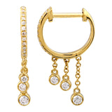 Gold Diamond Trio Bezel Chain Hoop Earring
