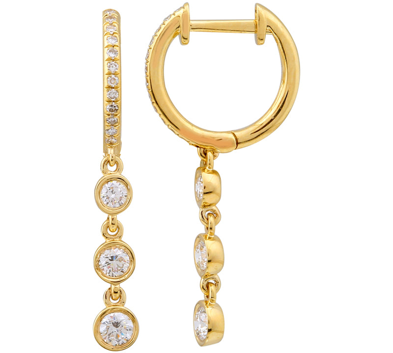 Gold Triple Bezel Graduated Diamond Hoop Earring