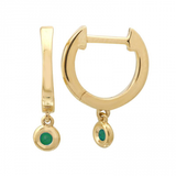 Gold Bezel Emerald Drop Hoop Earring