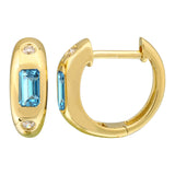 Gold Diamond Inlay Blue Topaz Earrings