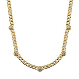 Gold Bezel Diamond Cuban Link Chain Necklace