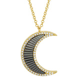 Gold Black Mother of Pearl Diamond Moon Necklace