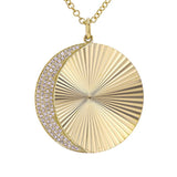 Gold Diamond Line Fluted Moon Necklace