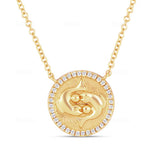 Gold Round Diamond Zodiac Necklace