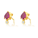 Gold Diamond Ruby Pear Stud Earring