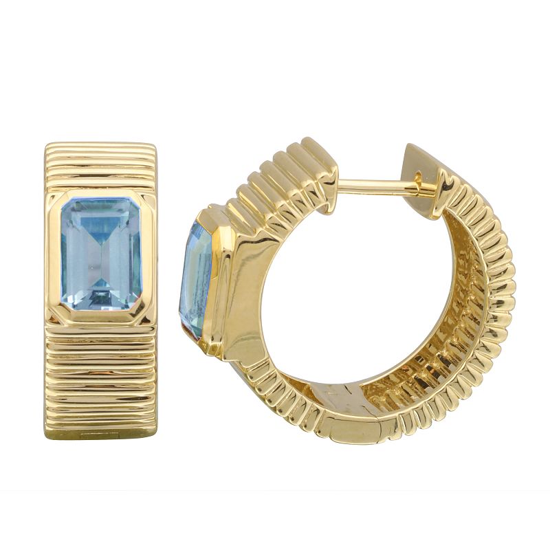 14K Yellow Gold Blue Topaz Hoop Earrings