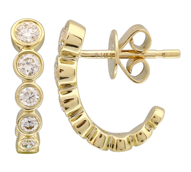 Gold Diamond Bezel Half Hoop Earrings