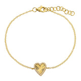 Gold Diamond Line Fluted Heart Chain Bracelet