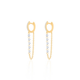 Gold Floating Diamond Drop Loop Hoop Earring
