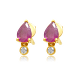 Gold Diamond Ruby Pear Stud Earring