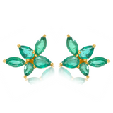 Gold Emerald Flower Earring Stud