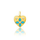 Gold Turquoise and Ruby Double Sided Heart Pendant