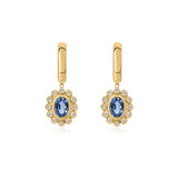 Gold Diamond Blue Sapphire Flower Hoop Earring