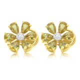 Gold Diamond Yellow Sapphire Flower Earring