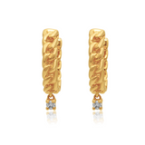 Gold Diamond Drop Cuban Link Hoop Earring