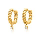 Gold Diamond Drop Cuban Link Hoop Earring