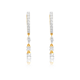 Gold Diamond Marquise and Double Round Drop Hoop Earring