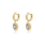 Gold Diamond Blue Sapphire Flower Hoop Earring