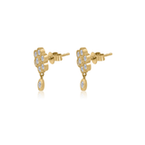 Gold Diamond Flower Drop Stud Earrings