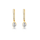 Gold Diamond Bezel Pear Drop Hoop Earring