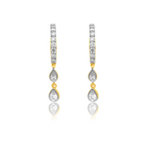 Gold Diamond Double Pear Bezel Drop Hoop Earring