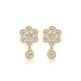 Gold Diamond Flower Drop Stud Earrings