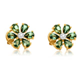 Gold Diamond Green Sapphire Flower Earring