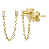 Gold Diamond Baguette Chain Connecting Earring
