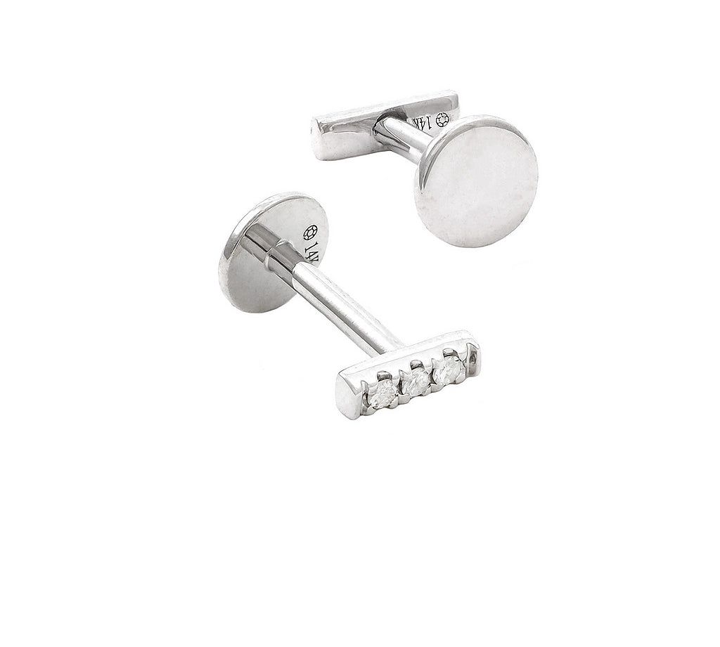 Gold Diamond Mini Trio Bar Flat Back Earring