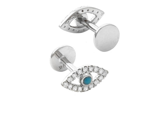 Gold Diamond Mini Turquoise Evil Eye Flat Back Earring