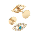 Gold Diamond Mini Turquoise Evil Eye Flat Back Earring