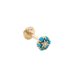 Gold Diamond Turquoise Flower Flat Back Earring