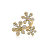 Gold Diamond Pave Triple Flower Ring