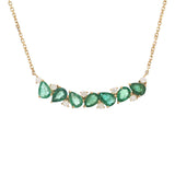 Gold Diamond and Emerald Curved Bar Necklace