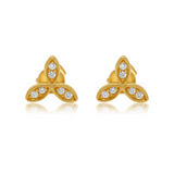 Gold Diamond Triple Leaf Flower Stud Earring