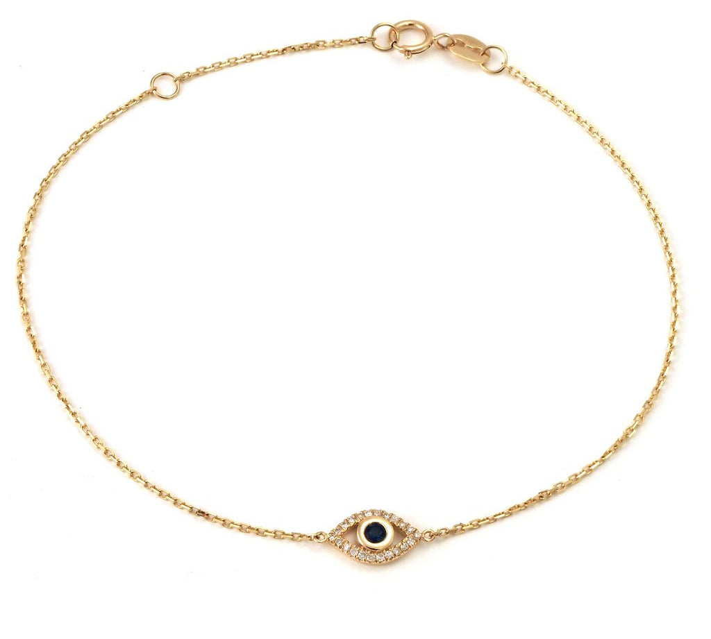 Gold Diamond and Blue Sapphire Evil Eye Bracelet